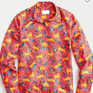 Worn once! J Crew Collection silk twill button-up shirt in jungle cat floral pri